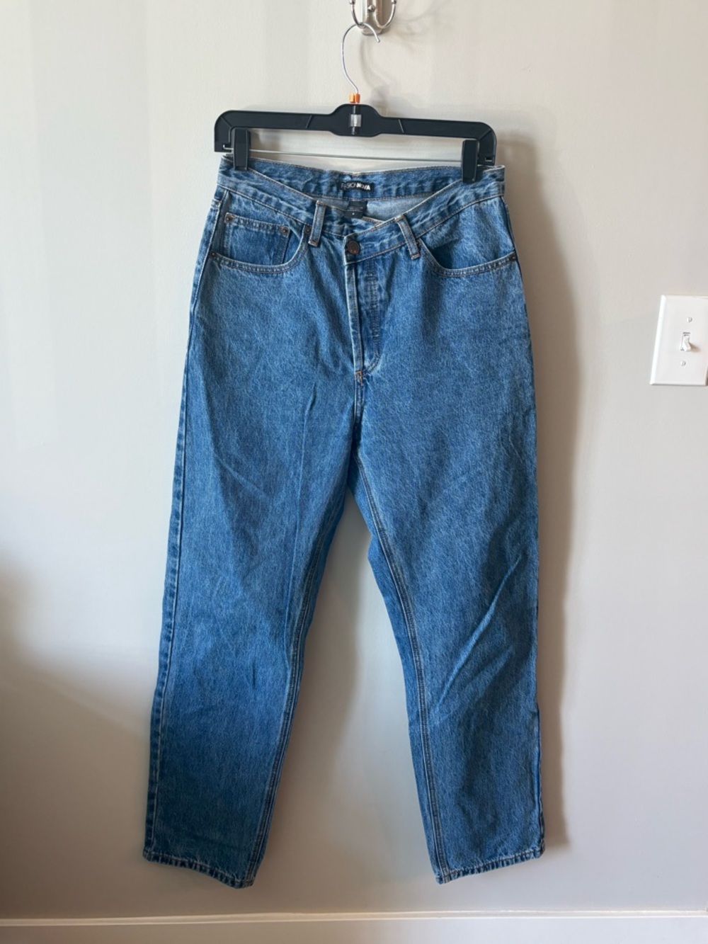 Fashion Nova Blue Denim Cross-Over Jeans